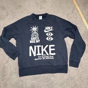 Nike Graphic Sweatshirt Crewneck Black White Have A Nike Day Eyes M